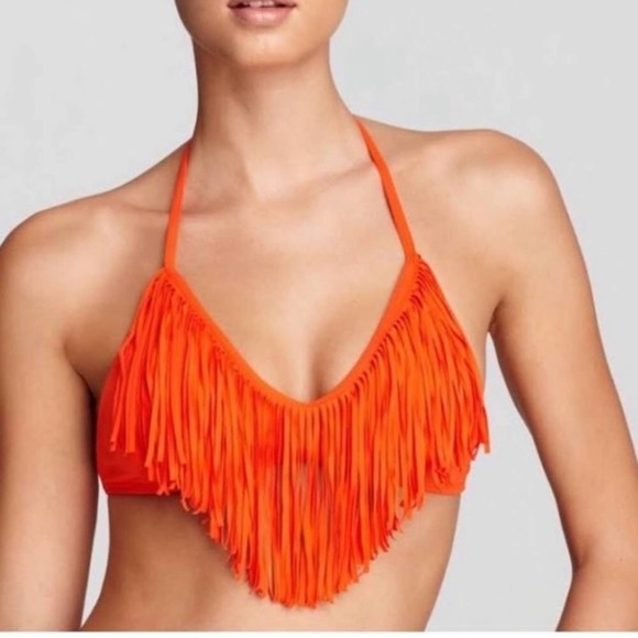 L*SPACE Other - NWT L*Space Audrey Bikini Top Orange Fringe Triangle Halter Size Medium paprika
